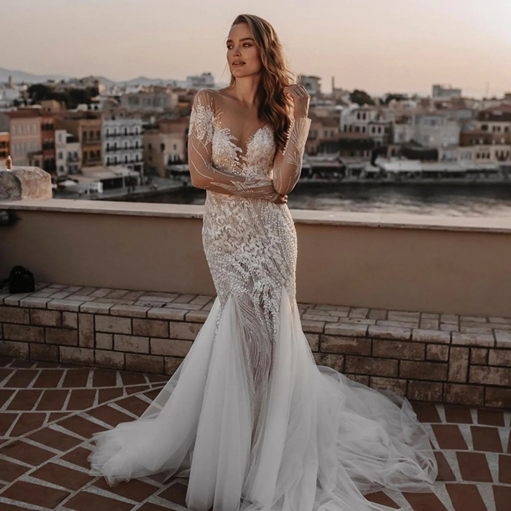 UETEEY Sexy Mermaid Wedding Dress Long Sleeves V-Neck Lace Appliques Sweep Train 2022 Beading Backless Bride Gowns Plus Size
UETEEY Sexy Mermaid Wedding Dress Long Sleeves V-Neck Lace Appliques Sweep Train 2022 Beading Backless Bride Gowns Plus Size