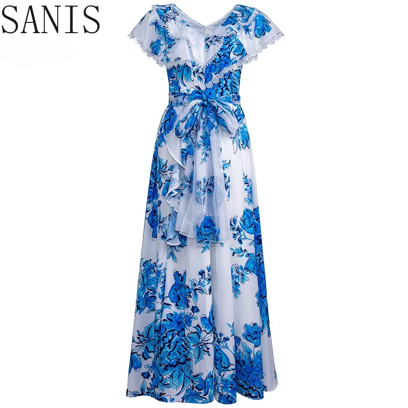 Sanis New 2021 Fashion Designer Summer Midi Dress Women V-neck Gorgeous Red Floral print Lace up Elegant Vacation Dress
Sanis New 2021 Fashion Designer Summer Midi Dress Women V-neck Gorgeous Red Floral print Lace up Elegant Vacation Dress
