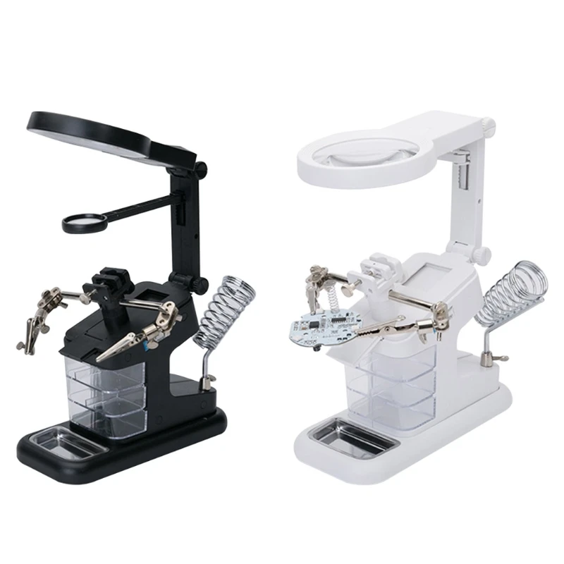 LED Light Helping hands Magnifier Station 3X 4.5X 25x Lighted Hands Free Magnifying Glass Stand with Clamp & Alligator
LED Light Helping hands Magnifier Station 3X 4.5X 25x Lighted Hands Free Magnifying Glass Stand with Clamp & Alligator