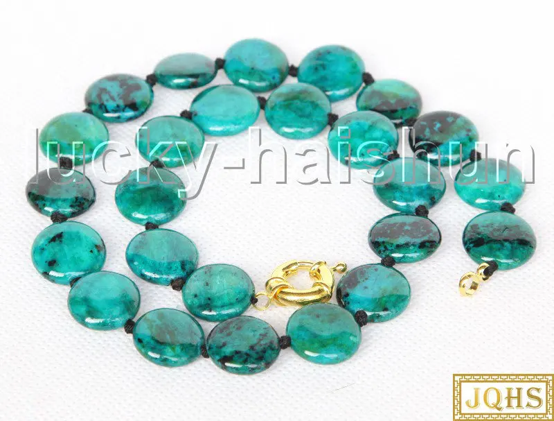 JQHS natural 17" 16mm coin green chrysocolla Beaded Strand knotted necklace j11390
JQHS natural 17" 16mm coin green chrysocolla Beaded Strand knotted necklace j11390