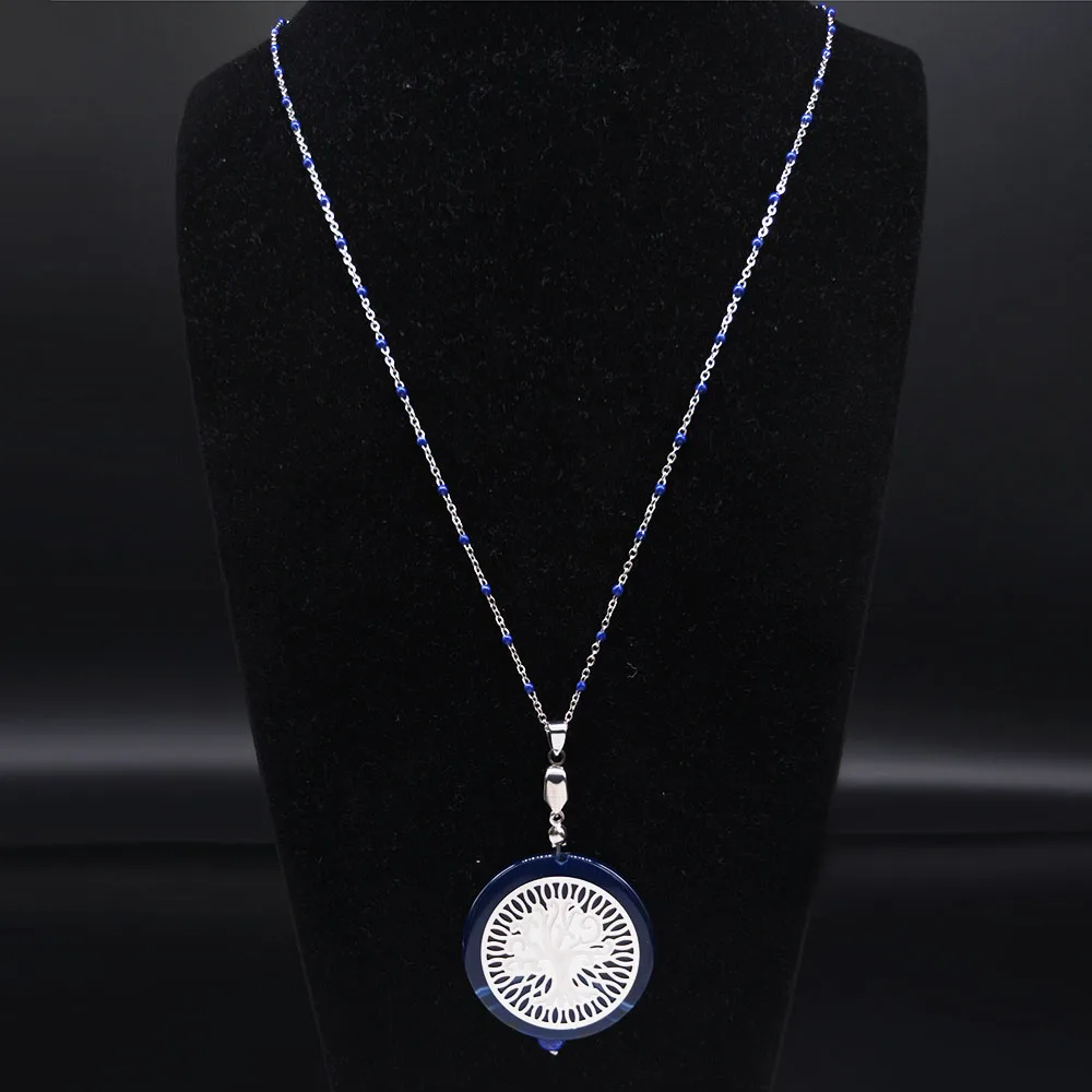 AFAWA 2021 Stainless Steel Tree of Life Necklace for Women Blue Color Natural Stone Long Chain Necklace Jewelry joyas NGB6S04
AFAWA 2021 Stainless Steel Tree of Life Necklace for Women Blue Color Natural Stone Long Chain Necklace Jewelry joyas NGB6S04