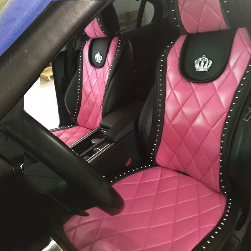 

Universal Car Seat Cover Crown Willow Nails Leather Auto Seat Cushions Mats Interior Accessories Front Seats Covers Styling Rose