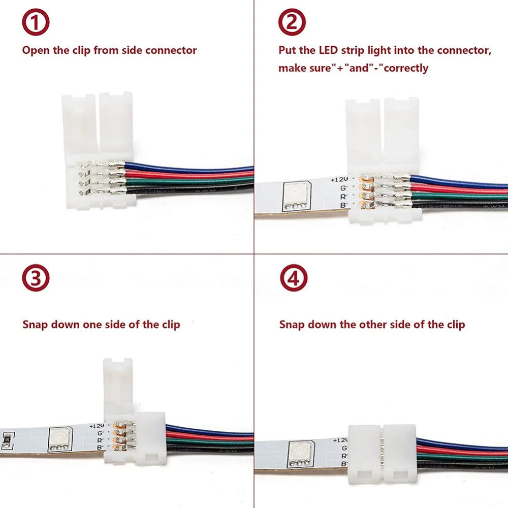 95pcs 5050 RGB 4-pin LED Strip Light Connector Kit with T/L-Shaped Strip Jumpers Strip Clips Wire Connection Terminal Splice
95pcs 5050 RGB 4-pin LED Strip Light Connector Kit with T/L-Shaped Strip Jumpers Strip Clips Wire Connection Terminal Splice