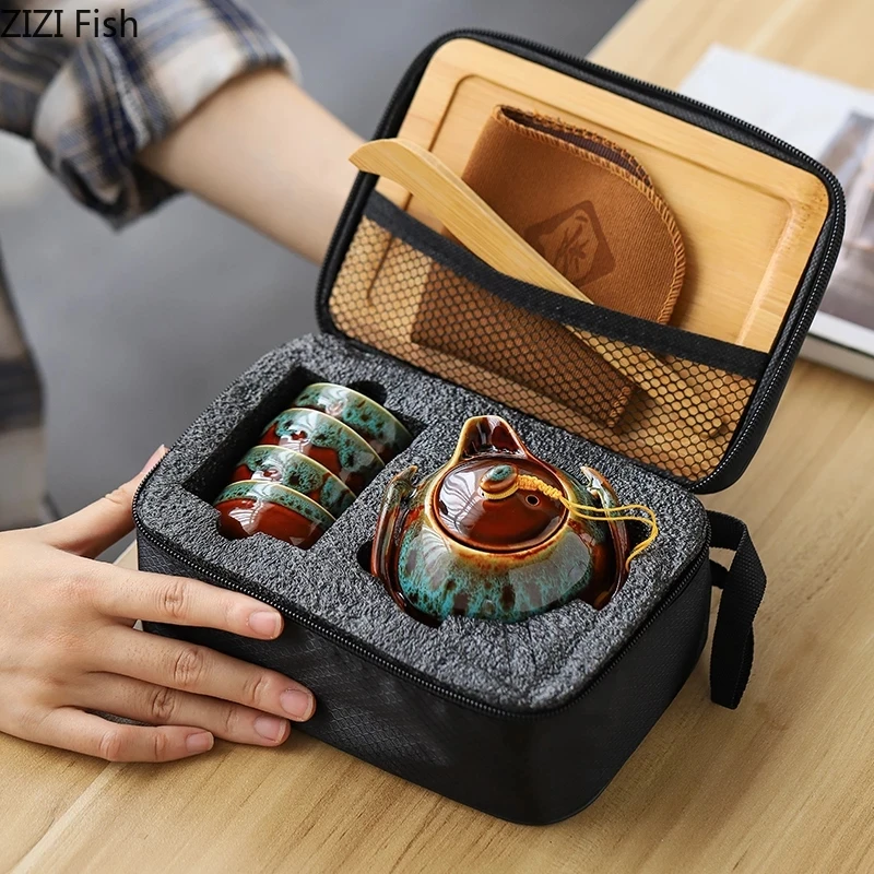Portable Tea Set Bag Ceramic Kung Fu Tea Set with Bamboo Tray FFour Cups In A Pot Travel Japanese Household Office Tea Set
Portable Tea Set Bag Ceramic Kung Fu Tea Set with Bamboo Tray FFour Cups In A Pot Travel Japanese Household Office Tea Set