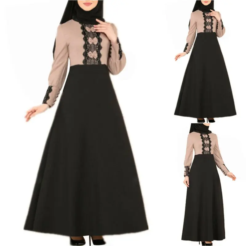 

Для женщин с длинным рукавом Абаи костюм, накидка, Восточный халат в стиле пэчворк мусульманское платье Исламская Халат арабских Макси плат...