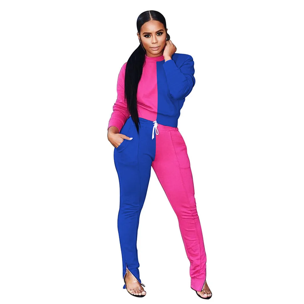 New Color Block Spliced Two Piece Sweatsuit Women's Set Long Sleeve Pullover Hoody + Pockets Split Hem Stacked Pant Club Outfits
New Color Block Spliced Two Piece Sweatsuit Women's Set Long Sleeve Pullover Hoody + Pockets Split Hem Stacked Pant Club Outfits
