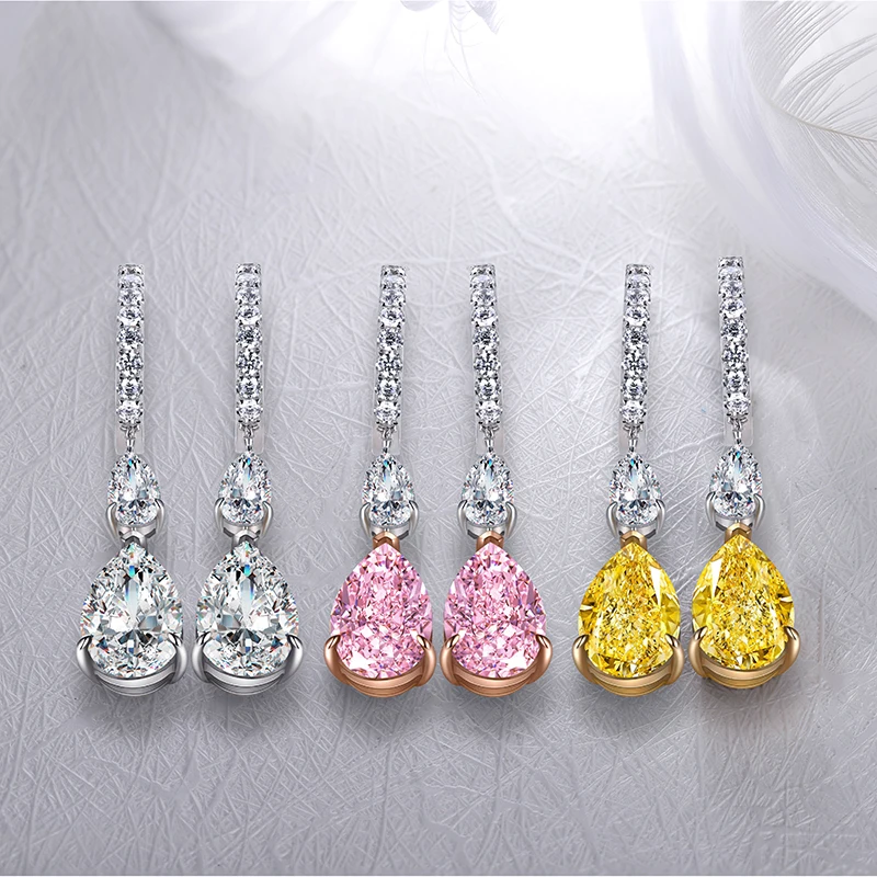 

Zhanhao 2021 Hot Sale 925 Sterling Silver Pear Shape 4.0ct Stunning Color Stones Earings For Women