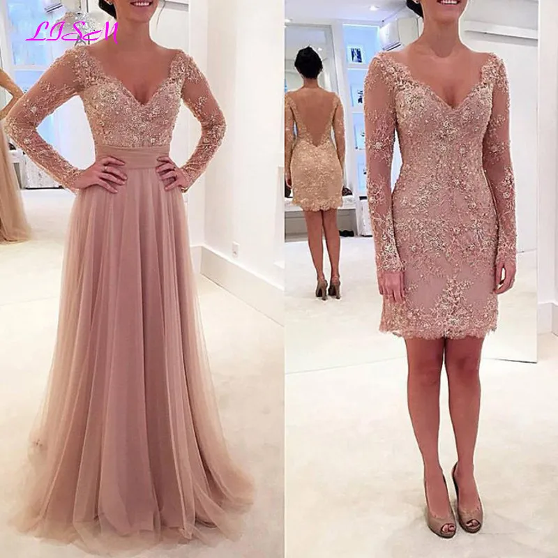 Two Pieces Mother Of The Bride Dresses V-Neck Formal Wedding Party Gowns Long Sleeves Removable Train Dusty Pink Evening Gowns
Two Pieces Mother Of The Bride Dresses V-Neck Formal Wedding Party Gowns Long Sleeves Removable Train Dusty Pink Evening Gowns