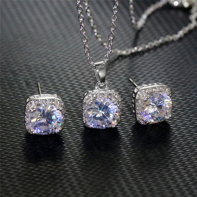 Luxury Female White Crystal Jewelry Set Charm Silver Color Stud Earrings For Women Trendy Square Zircon Wedding Chain Necklace
Luxury Female White Crystal Jewelry Set Charm Silver Color Stud Earrings For Women Trendy Square Zircon Wedding Chain Necklace