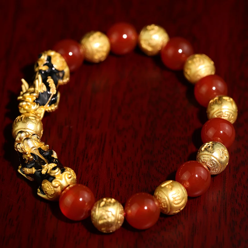 

New Beads Bracelet Red Obsidian Stone Pixiu Bracelet For Men Women 12mm Feng Shui Wealth Good Luck Jewelry Bijoux Dropshipping