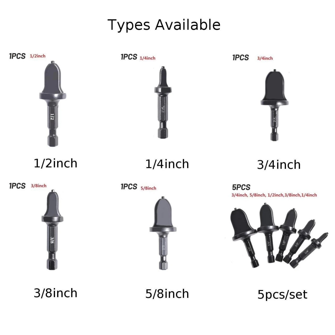 //Tube Expander Tool Drill Bit Set With 1/4 3/8 1/2 5/8 3/4 7/8 Bit HEX Shank 6.35