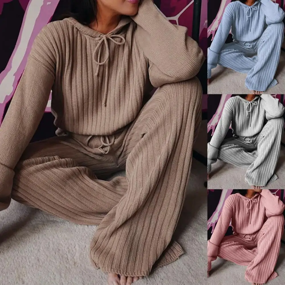Fashion Casual Women Sets Autumn Long Sleeve Hoodie Wide Leg Pants Knitted Outfit Lounge Wear Set vetement femme Женский костюм
Fashion Casual Women Sets Autumn Long Sleeve Hoodie Wide Leg Pants Knitted Outfit Lounge Wear Set vetement femme Женский костюм