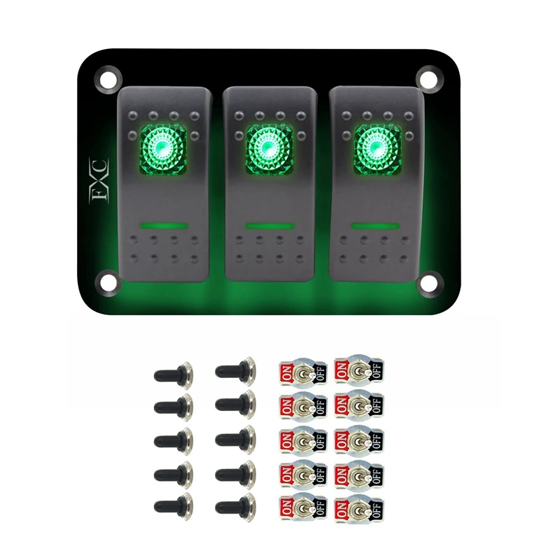 1X 12V 24V 3 Gang Toggle Rocker Switch Panel Green LED Light On Off Car Marine Boat & 10 Pack Rocker Toggle Switch 10A 125V SPST 
1X 12V 24V 3 Gang Toggle Rocker Switch Panel Green LED Light On Off Car Marine Boat & 10 Pack Rocker Toggle Switch 10A 125V SPST