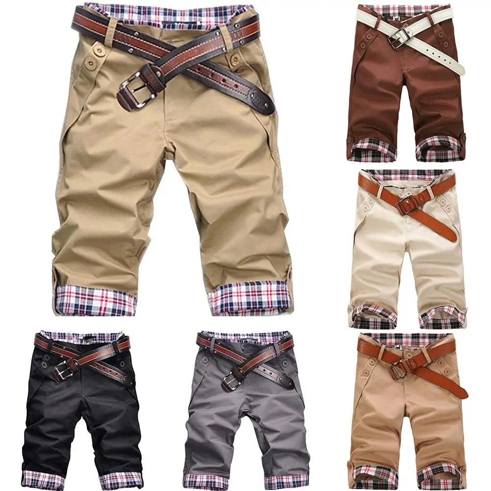 Шорты мужские клетчатые с отложными манжетами, пляжные повседневные штаны в стиле пэчворк, лето 
Шорты мужские клетчатые с отложными манжетами, пляжные повседневные штаны в стиле пэчворк, лето