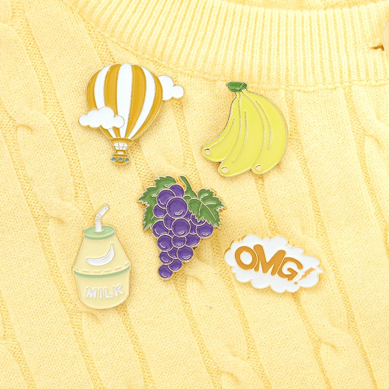 Outing Hot Air Balloon Enamel Pin Custom Grape Banana Milkshake Balloon Brooch Bag Clothes Lapel Pin Badge Cartoon Jewelry Gifts
Outing Hot Air Balloon Enamel Pin Custom Grape Banana Milkshake Balloon Brooch Bag Clothes Lapel Pin Badge Cartoon Jewelry Gifts