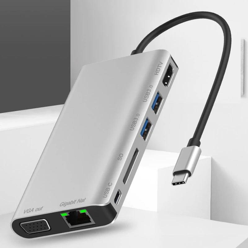 USB C HUB USB-C to RJ45 LAN 4K HDMI VGA 2*USB 3.0 Card Slot Reader 8 In 1 Type C Adapter Laptop Dock for MacBook Splitter Port
USB C HUB USB-C to RJ45 LAN 4K HDMI VGA 2*USB 3.0 Card Slot Reader 8 In 1 Type C Adapter Laptop Dock for MacBook Splitter Port