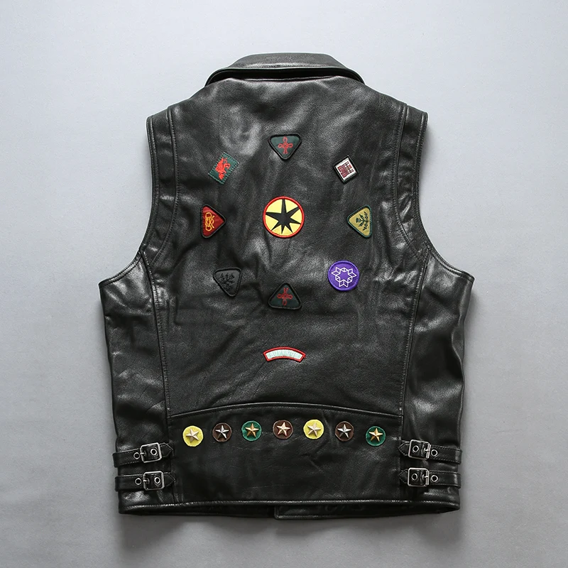 Fashion Locomotive Style Genuine Motorcycle Biker Waistcoat Cowhide Short Slim Fit Real Leather Vest | Мужская одежда
