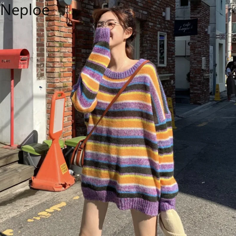 Neploe Elegant Korean Xuan Ya Style Loose wild Pullover Sweater Women Knit Bottom Striped Pull Femme Nouveaute 2020 New 46637 | Женская