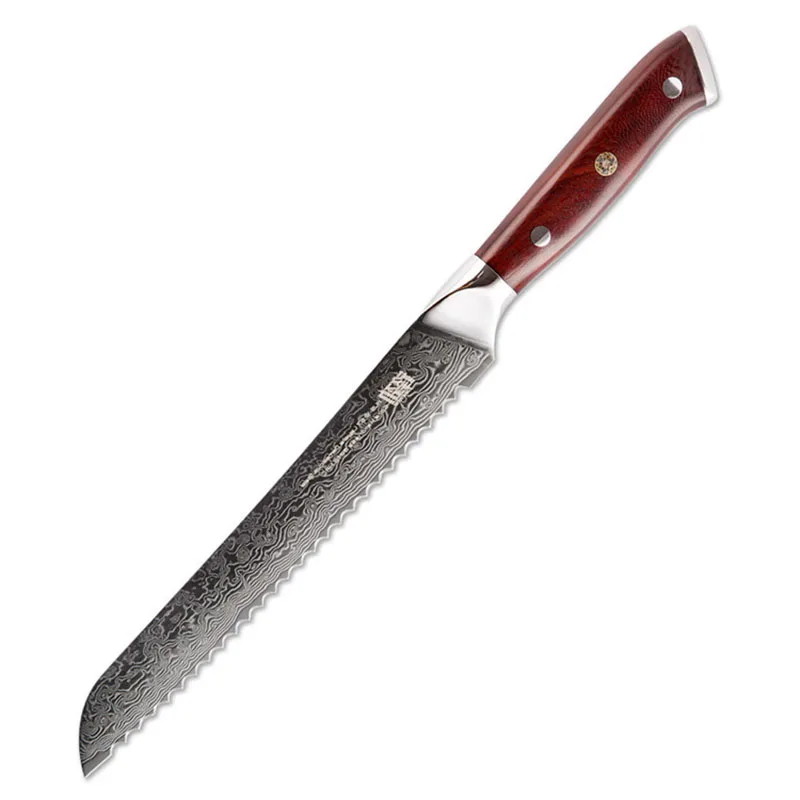 8 Inch 67 Layers Japanese AUS10 Damascus Steel Rosewood Handle Very Sharp Brand Bread Knife Natural Damascus Veins Kitchen Knife
8 Inch 67 Layers Japanese AUS10 Damascus Steel Rosewood Handle Very Sharp Brand Bread Knife Natural Damascus Veins Kitchen Knife