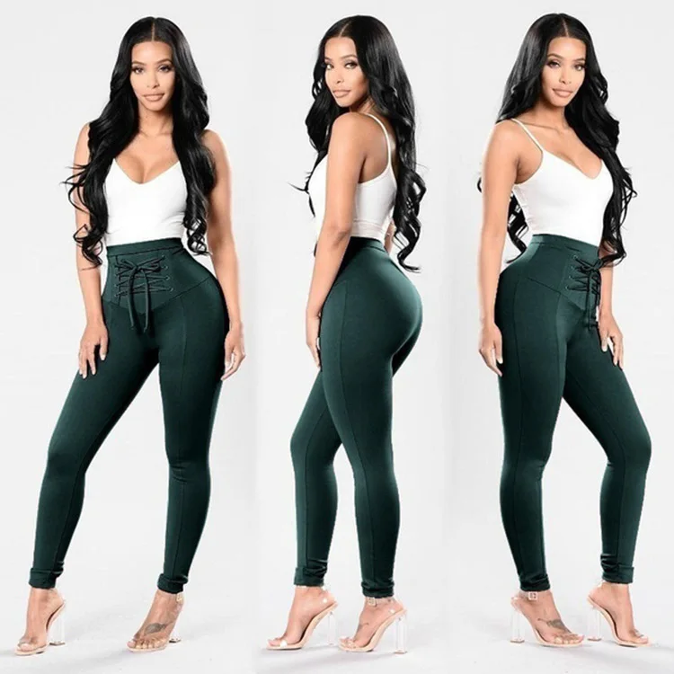 2020 New Fashion Women's Fitness Casual Elastic High Waist Tie Trousers Ladies Bandage Sexy Tight Solid Color Pencil Trousers
2020 New Fashion Women's Fitness Casual Elastic High Waist Tie Trousers Ladies Bandage Sexy Tight Solid Color Pencil Trousers