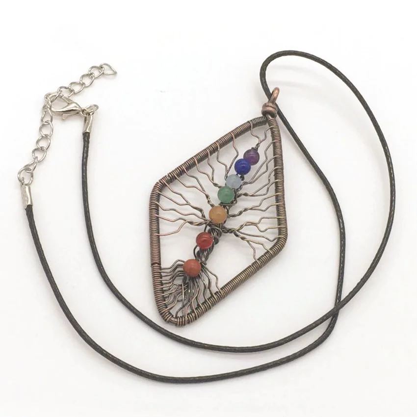 100-Unique 1 Pcs Copper Wire Wrap Tree of Life with 7 Color Small Stones Chakra Pendant Black Rope Chain Necklace
100-Unique 1 Pcs Copper Wire Wrap Tree of Life with 7 Color Small Stones Chakra Pendant Black Rope Chain Necklace