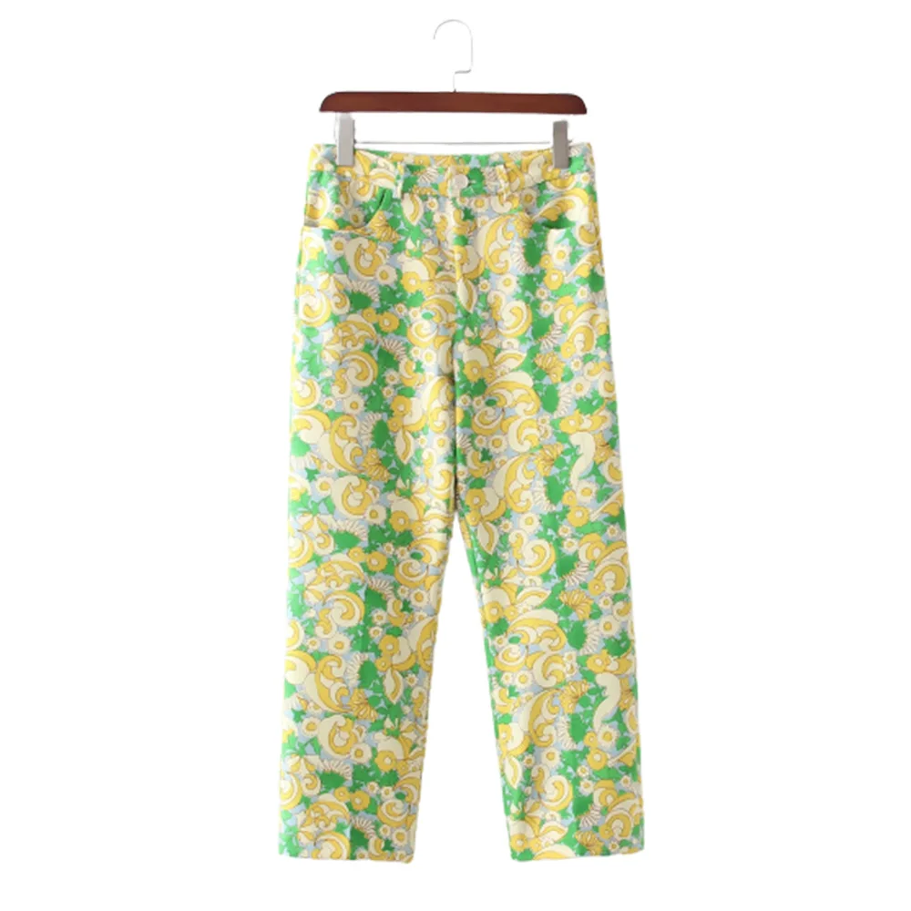 Tide Pants For Women Floral Print High Waist Pants Woman Summer Vintage Pockets Straight Leg Trousers Female
Tide Pants For Women Floral Print High Waist Pants Woman Summer Vintage Pockets Straight Leg Trousers Female