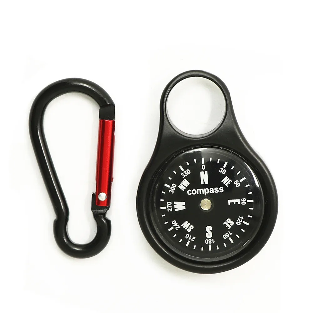

Portable Compass Carabiner Zinc Alloy Compass Clip Snap Hook Black Compasses Camping Accessory Outdoors Hiking Tool