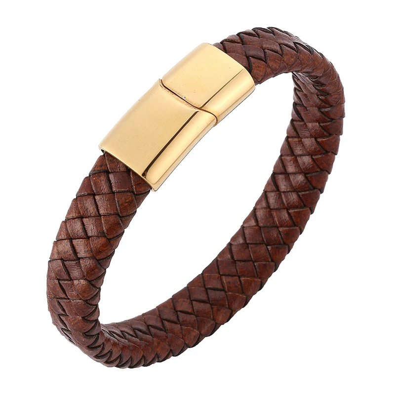 Fashion Men Jewelry Brown Braided Leather Bracelet Gold Stainless Steel Magnetic Clasp Bangle Charm Male Wrist Band Gift PD0232
Fashion Men Jewelry Brown Braided Leather Bracelet Gold Stainless Steel Magnetic Clasp Bangle Charm Male Wrist Band Gift PD0232