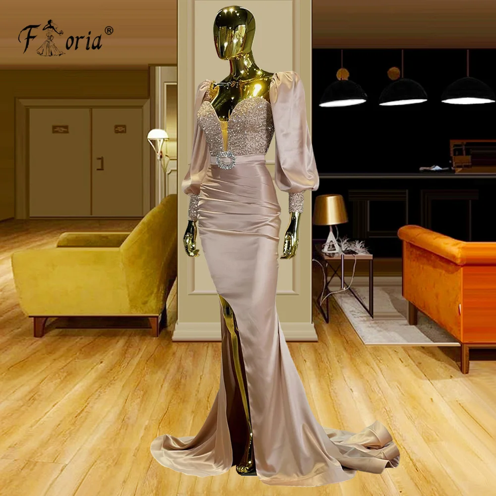 Champagne Mermaid Satin Dresses For Women Elegant Evening Sweetheart Long Sleeve Beaded Dinner Dress Celebrity Party Gown
Champagne Mermaid Satin Dresses For Women Elegant Evening Sweetheart Long Sleeve Beaded Dinner Dress Celebrity Party Gown