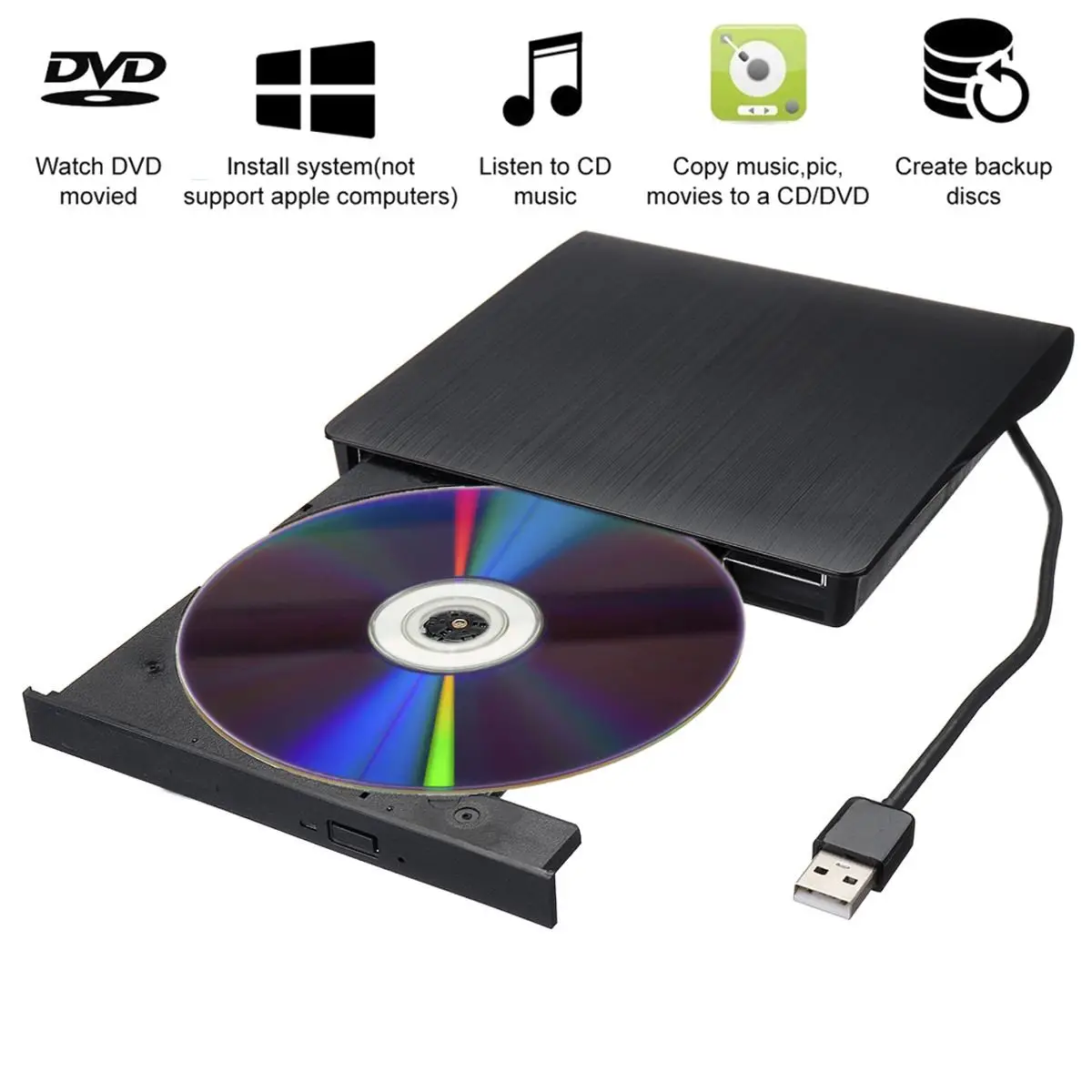 Внешний тонкий Картридер для дисков CD портативный оптический привод USB 3 0 с DVD-ROM