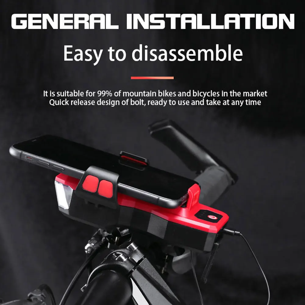 High Quality 4 in 1 Bicycle Headlight Rechargeable USB Bicycle LED Light with Phone Holder Bicycle Bell Mobile Power for Bicycle
High Quality 4 in 1 Bicycle Headlight Rechargeable USB Bicycle LED Light with Phone Holder Bicycle Bell Mobile Power for Bicycle