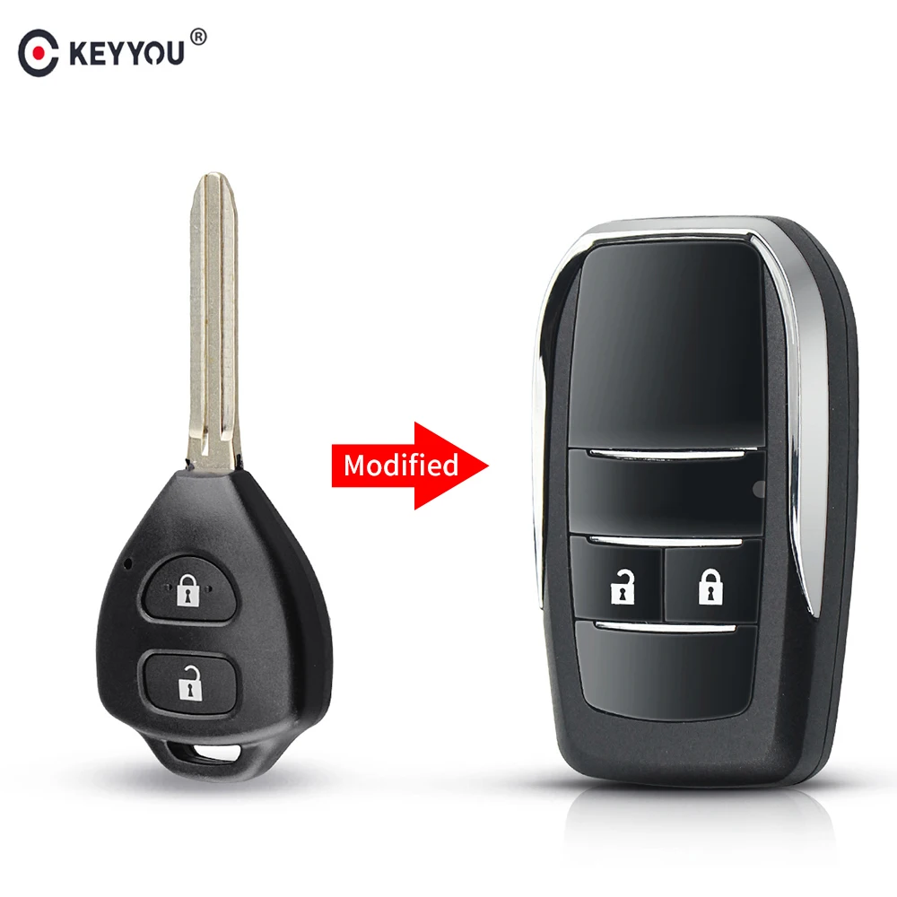 Брелок для ключей KEYYOU с 2 кнопками Блестящий металлический чехол Toyota Camry Corolla Yaris