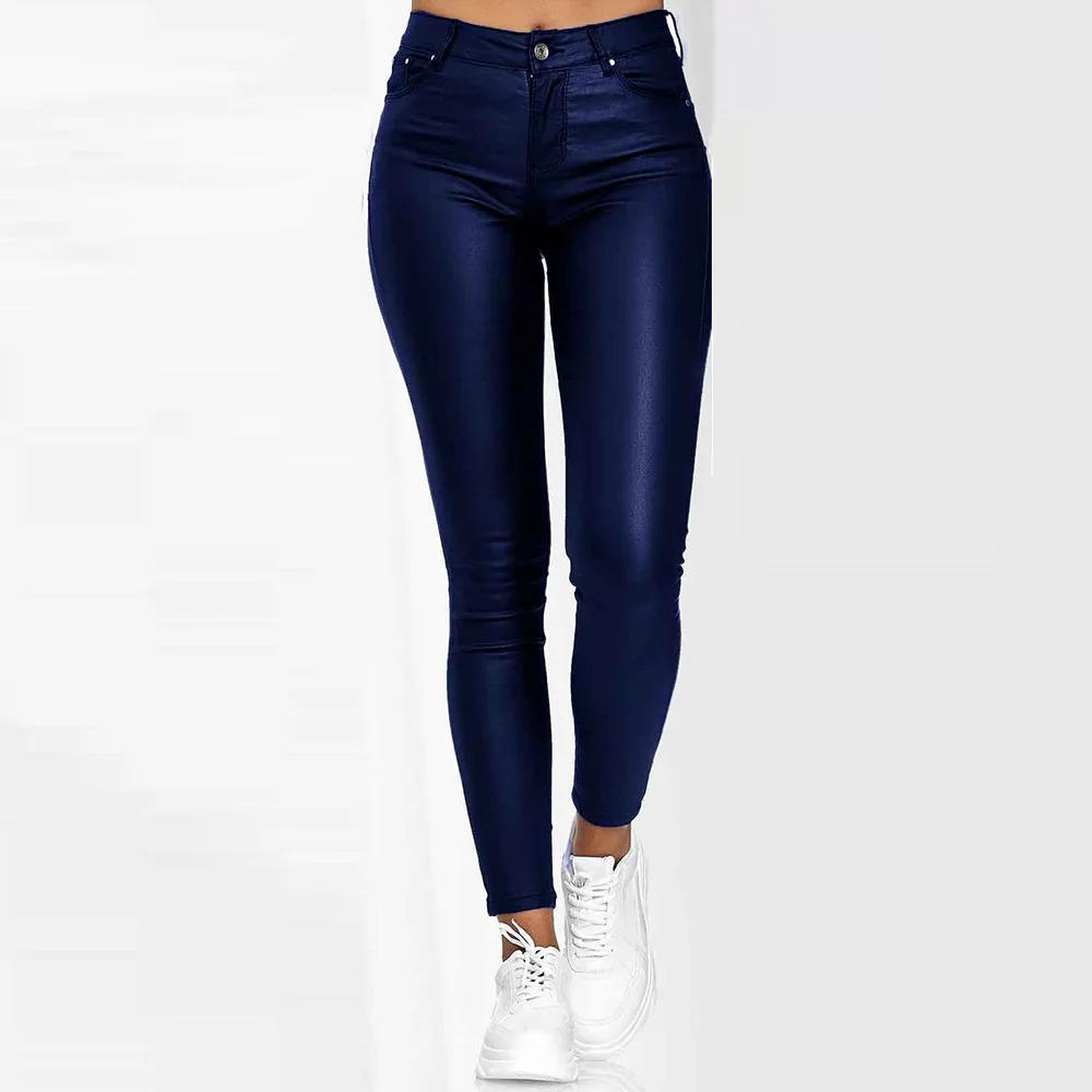 Women's Autumn New Style Trousers Casual Fashion Commuter Style Tight Waist Feet PU Fabric Pure Color Cropped Pants 
Women's Autumn New Style Trousers Casual Fashion Commuter Style Tight Waist Feet PU Fabric Pure Color Cropped Pants