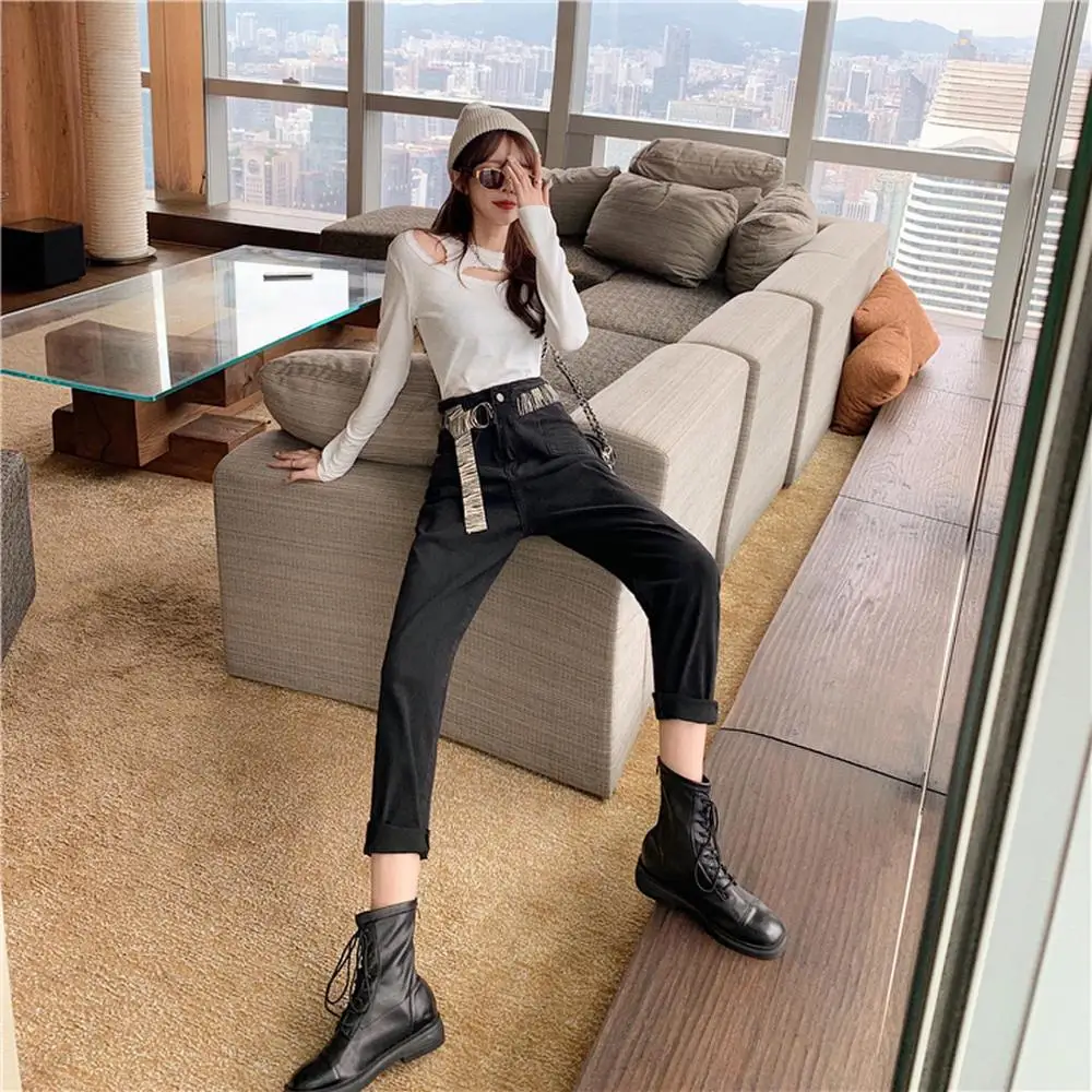 High Waist Woman Street Style Elastic Waist Denim Trousers Loose Retro Washed Boyfriend Jeans 2020 Old Pants With Belt
High Waist Woman Street Style Elastic Waist Denim Trousers Loose Retro Washed Boyfriend Jeans 2020 Old Pants With Belt