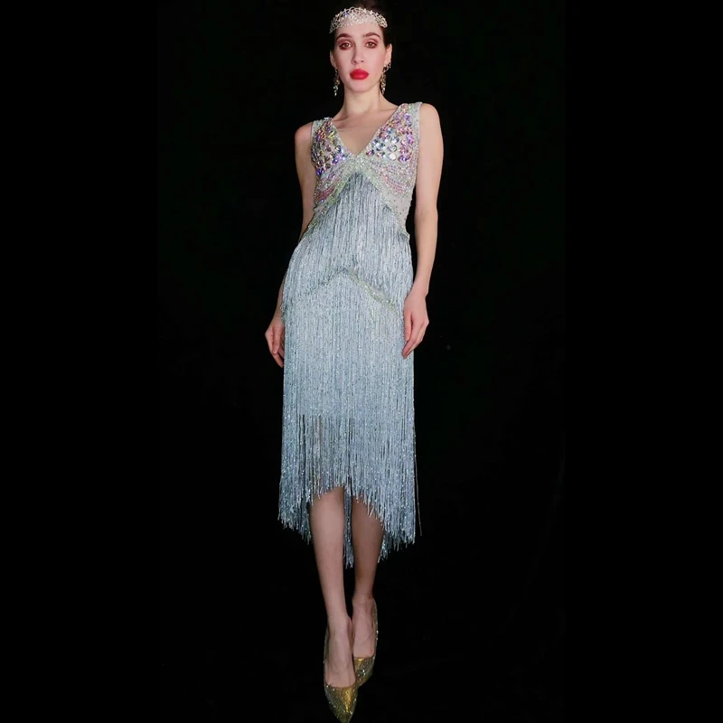 Sparkly Rhinestone Fringe Dress Women Stretch Singer Dress Nightclub Dancer Celebrate Prom Party Birthday Outfit Stage Costume
Sparkly Rhinestone Fringe Dress Women Stretch Singer Dress Nightclub Dancer Celebrate Prom Party Birthday Outfit Stage Costume