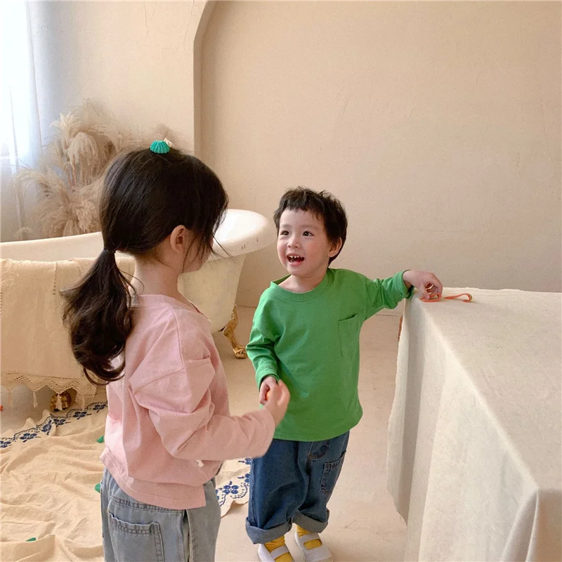 Spring new unisex children solid color casual t shirts boys and girls cotton loose long sleeve tee Tops
Spring new unisex children solid color casual t shirts boys and girls cotton loose long sleeve tee Tops