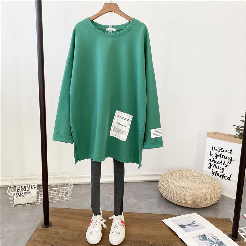 Large size new women's loose literary round neck long-sleeved patch white all-match T-shirt trend top
Large size new women's loose literary round neck long-sleeved patch white all-match T-shirt trend top