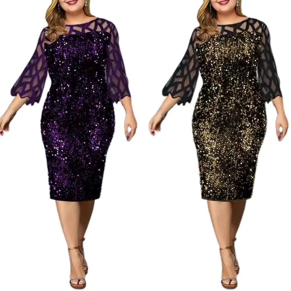 Elegant Lady Party Dress 2021 Autumn Sexy Sequin Mesh Stitching Bodycon Hollow 3/4 Sleeve O-neck Midi Dress for Wedding Party
Elegant Lady Party Dress 2021 Autumn Sexy Sequin Mesh Stitching Bodycon Hollow 3/4 Sleeve O-neck Midi Dress for Wedding Party