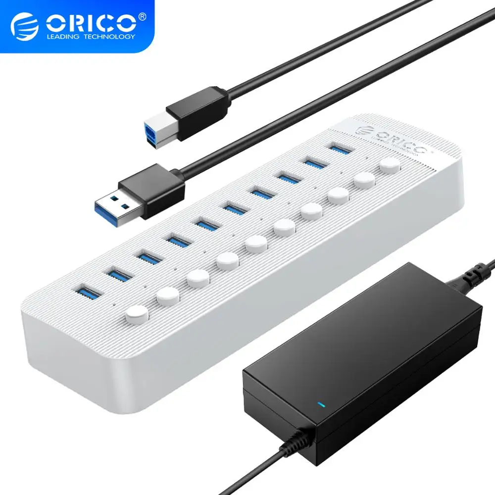 

ORICO 10 Ports Powered USB 3.0 HUB BC1.2 Charger USB3.0 HUB With Individual On/Off Switches and 12V/4A Power Adapter For Desktop