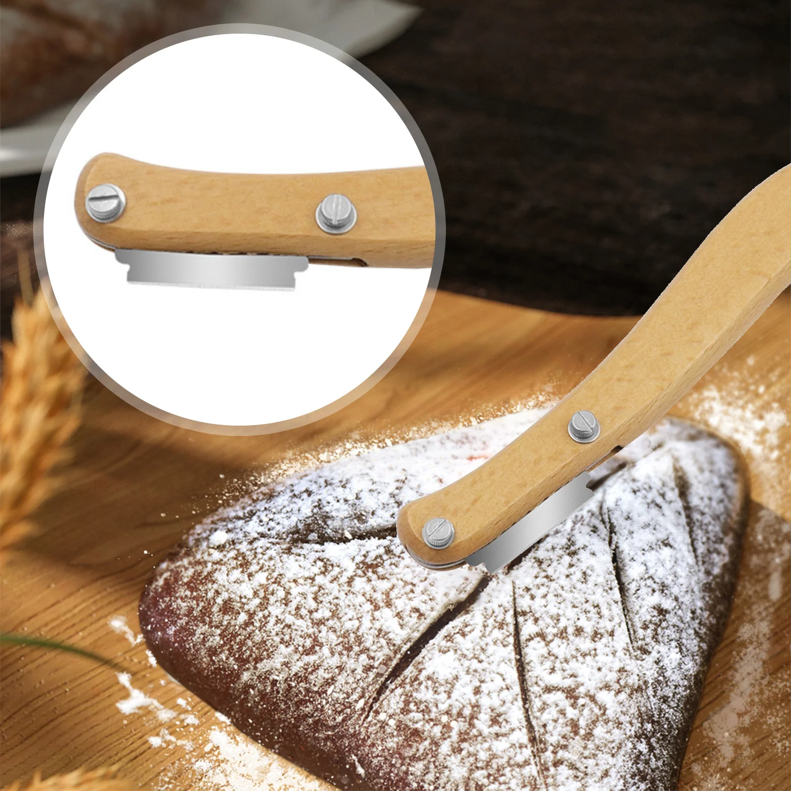 Replaceable Bread Lame Cutter Blades Wooden Handle Lame Slashing Tool with Plastic Protective Cover for Making Bread Tool
Replaceable Bread Lame Cutter Blades Wooden Handle Lame Slashing Tool with Plastic Protective Cover for Making Bread Tool