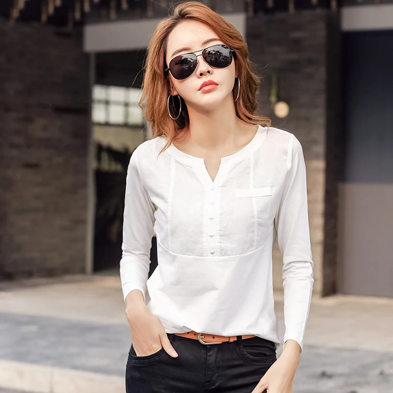 Summer New Korean Style Women T Shirt White Long Sleeve V Neck Pocket Cotton Female T-shirt Casual Vogue Tshirts Tee Femme Tops
Summer New Korean Style Women T Shirt White Long Sleeve V Neck Pocket Cotton Female T-shirt Casual Vogue Tshirts Tee Femme Tops