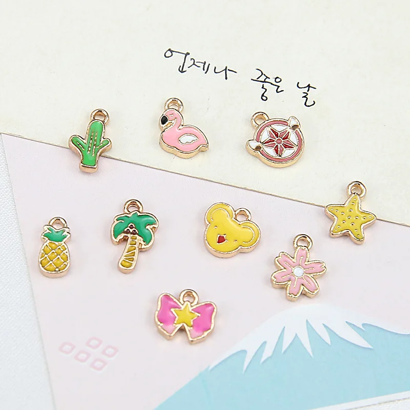 10 шт. металлические эмалевые подвески с фламинго милые кактусы цветы кокосовое