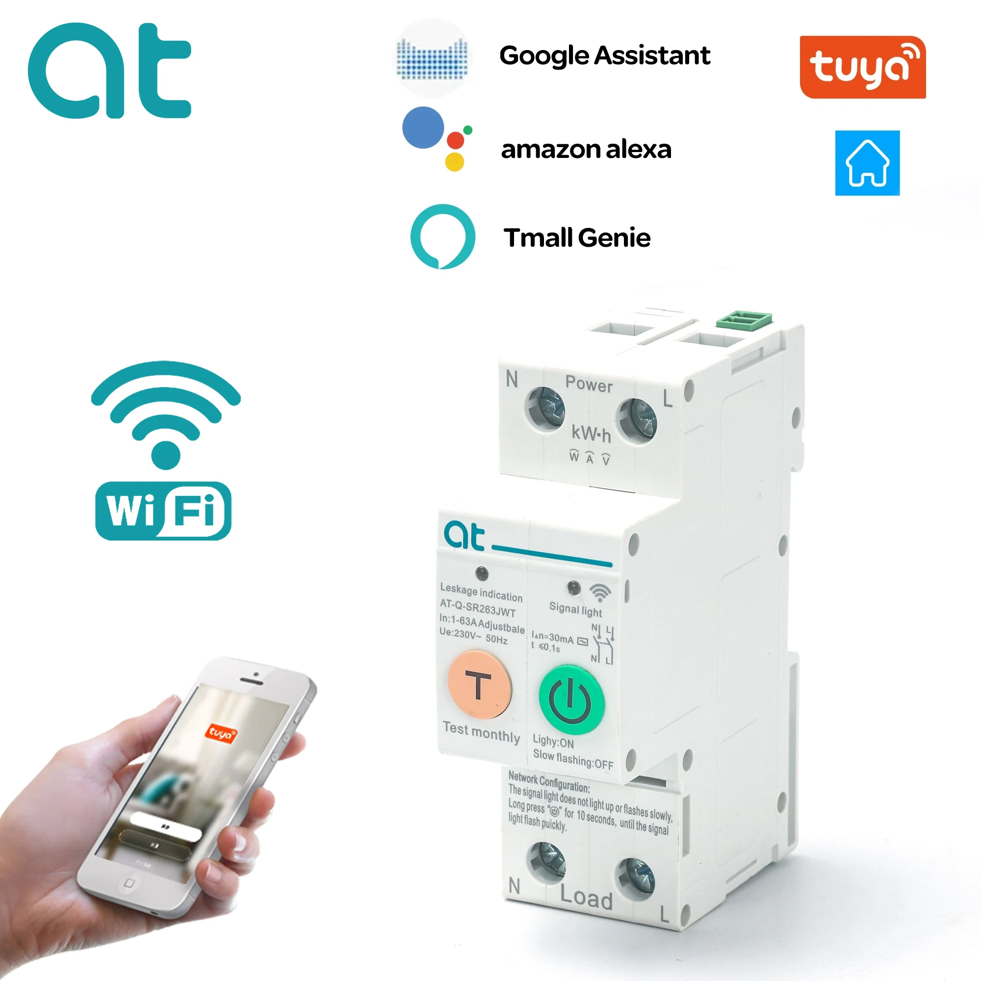 Single Phase WIFI Smart Energy Meter Power Consumption kWh Meter Circuit Breaker Timer Switch Relay with Leakage Protection 63A
Single Phase WIFI Smart Energy Meter Power Consumption kWh Meter Circuit Breaker Timer Switch Relay with Leakage Protection 63A