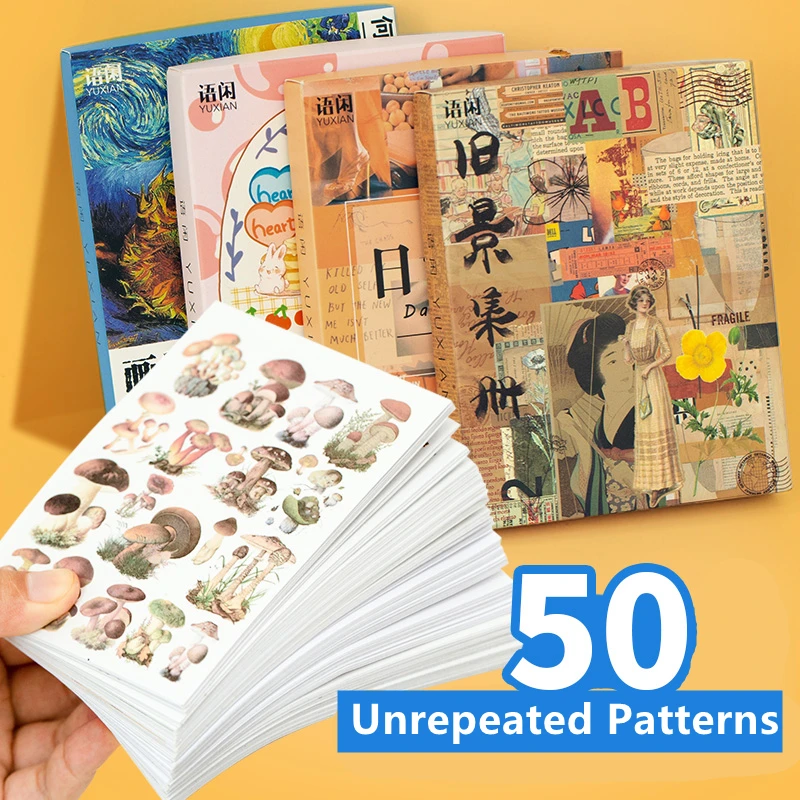 

New Yoofun 50 Unrepeated Patterns Decorative Stationery Stickers Colorful Scrapbooking DIY Diary Album Retro Vaporwave Stick