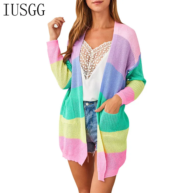 Autumn Cardigan Knitted Coat Women Rainbow Sweater Long Cardigan Sweater Winter Clothes Off Shoulder Basic Sweater Single Breast
Autumn Cardigan Knitted Coat Women Rainbow Sweater Long Cardigan Sweater Winter Clothes Off Shoulder Basic Sweater Single Breast