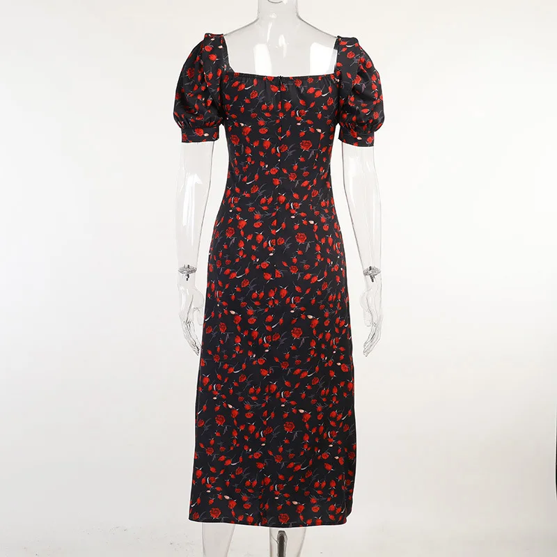 Women Sexy Floral Side Split Dress Ladies Summer Puff Sleeve Square Collar Dresses Female Fashion Vintage Ruched Vestidos
Women Sexy Floral Side Split Dress Ladies Summer Puff Sleeve Square Collar Dresses Female Fashion Vintage Ruched Vestidos