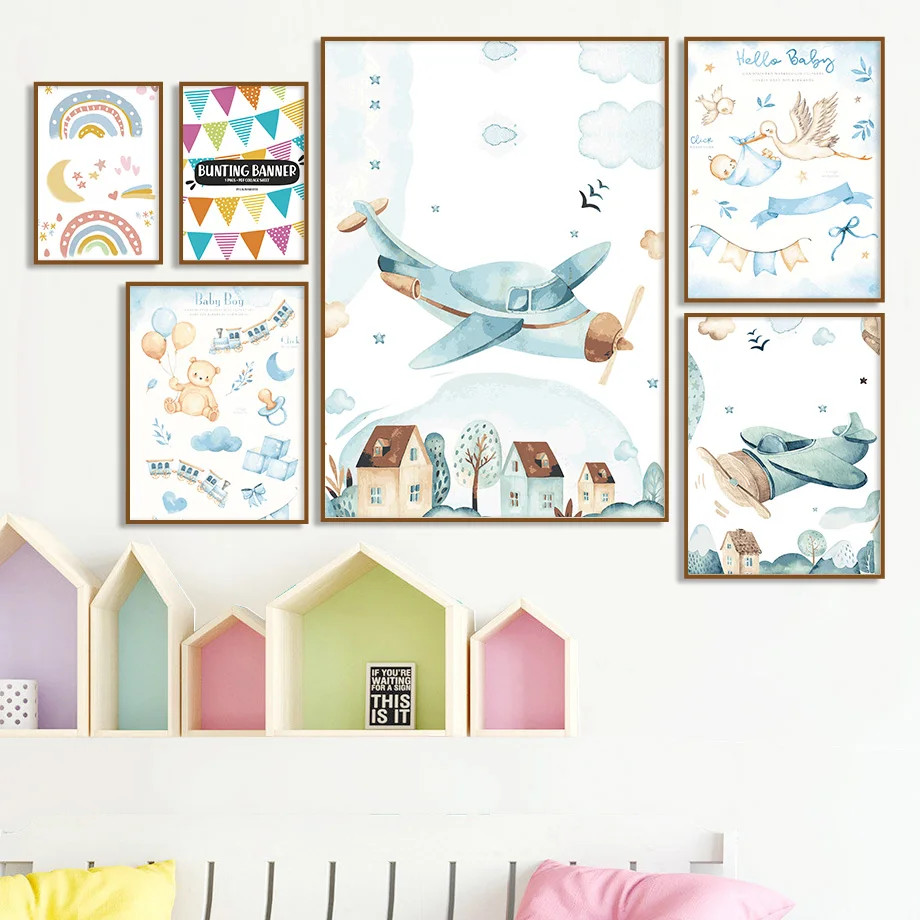 Cartoon Airplane Bird House Rainbow Wall Art Canvas Painting Nordic Posters And Prints Wall Picture For Girl Boy Kids Room Decor 
Cartoon Airplane Bird House Rainbow Wall Art Canvas Painting Nordic Posters And Prints Wall Picture For Girl Boy Kids Room Decor