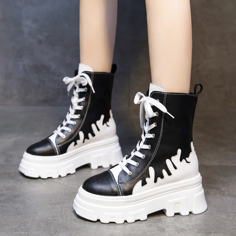 Rimocy Autumn Winter Women Chunky Platform Boots Gothic Mix Color PU Leather Ankle Boots for Woman Thick Bottom Lace Up Booties 
Rimocy Autumn Winter Women Chunky Platform Boots Gothic Mix Color PU Leather Ankle Boots for Woman Thick Bottom Lace Up Booties