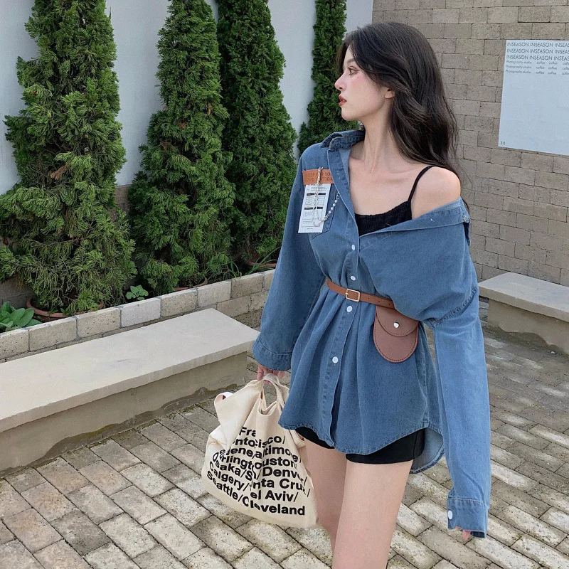 2021 Early Autumn Women's Clothing New Lazy Wind Loose Korean Version Chain Long Sleeve Denim Shirt Coat Mid-length Shirts Tops
2021 Early Autumn Women's Clothing New Lazy Wind Loose Korean Version Chain Long Sleeve Denim Shirt Coat Mid-length Shirts Tops