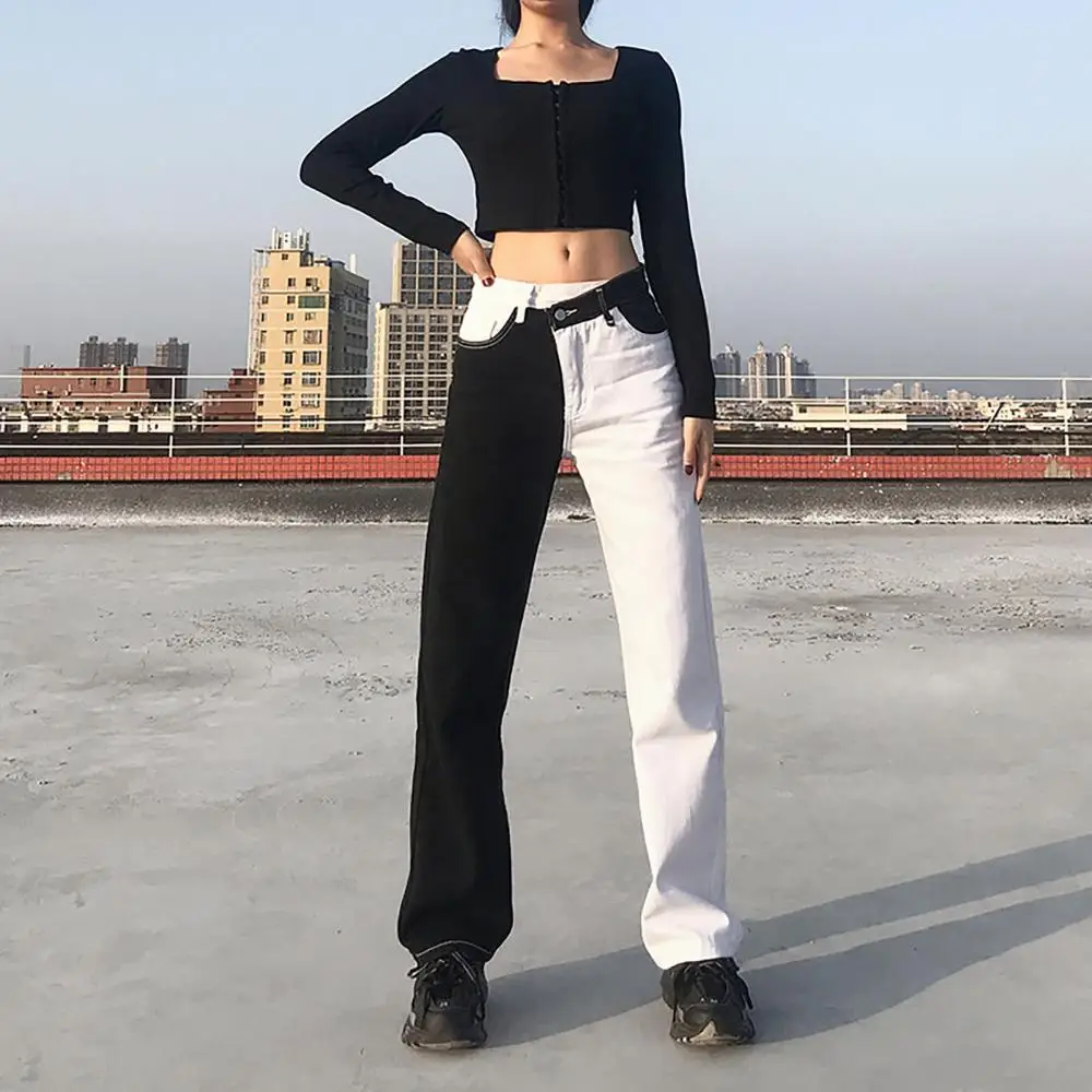 Women Fashion Color Block Pockets High Waist Jeans Irregular Zipper Straight Trousers Cargo Pants
Women Fashion Color Block Pockets High Waist Jeans Irregular Zipper Straight Trousers Cargo Pants